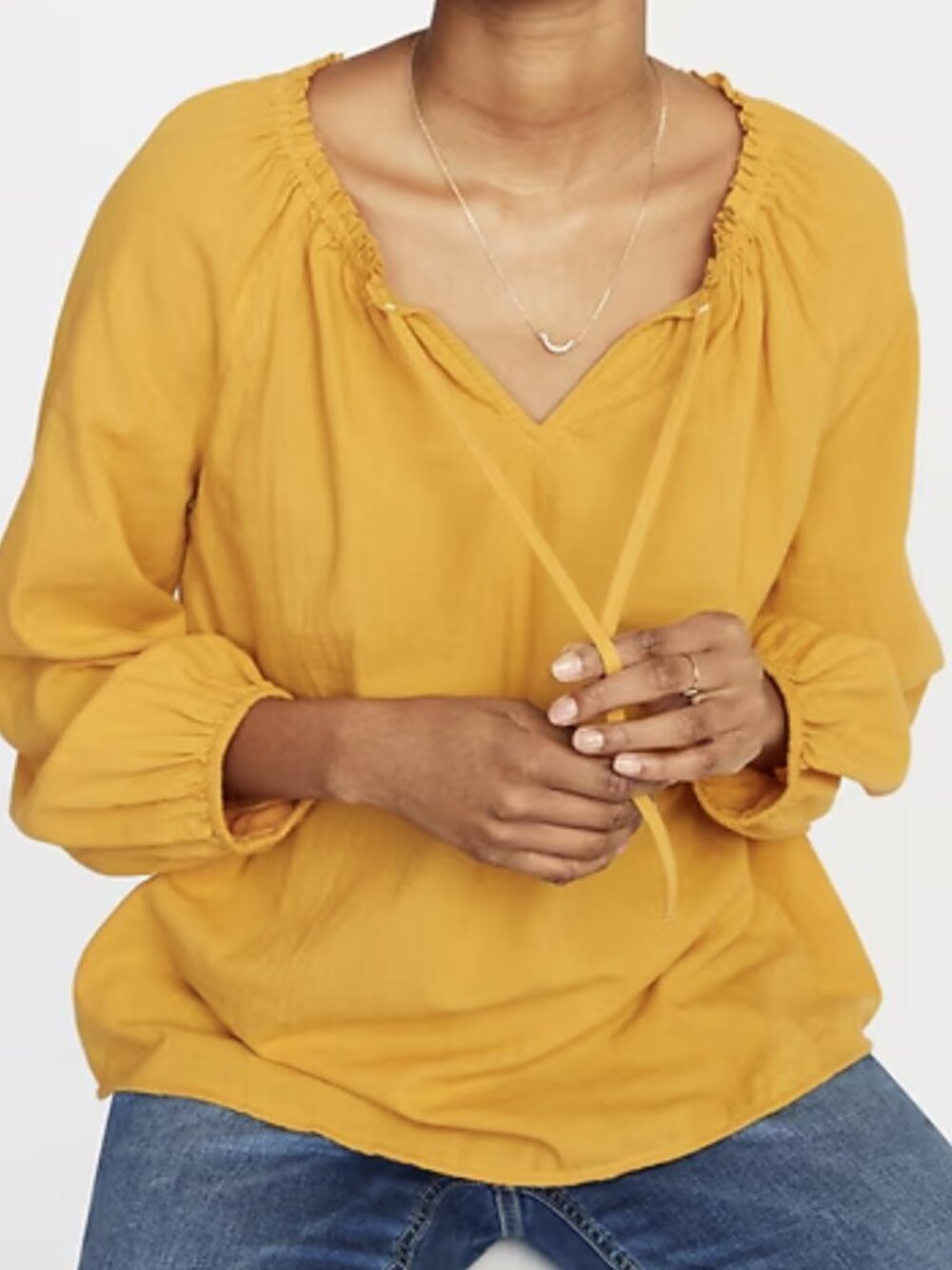 NWOT Old Navy Yellow Long Sleeve Peasant Blouse with Front Ties